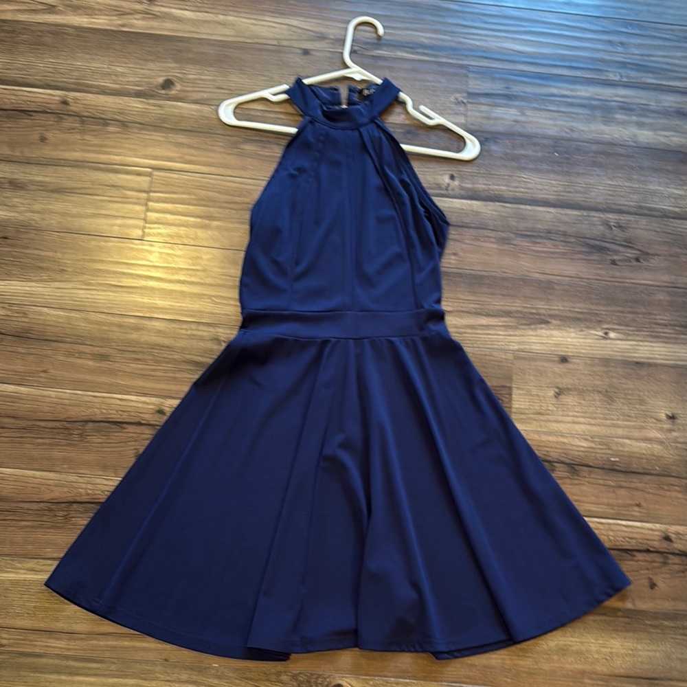 One-Shoulder Navy Fit-and-Flare Dress